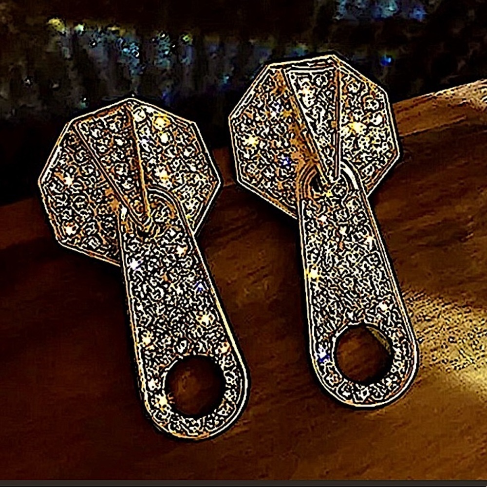 Gold 18K GP Rhinestone Zipper Earrings